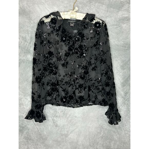 VTG Top Women SZ 10 y2K Black Burnout Velvet 90s  Whimsigoth Sheer Witchy Event - Picture 1 of 10